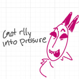 whiteboard doodle of "good people" from roblox pressure with the written text : got really into pressure
